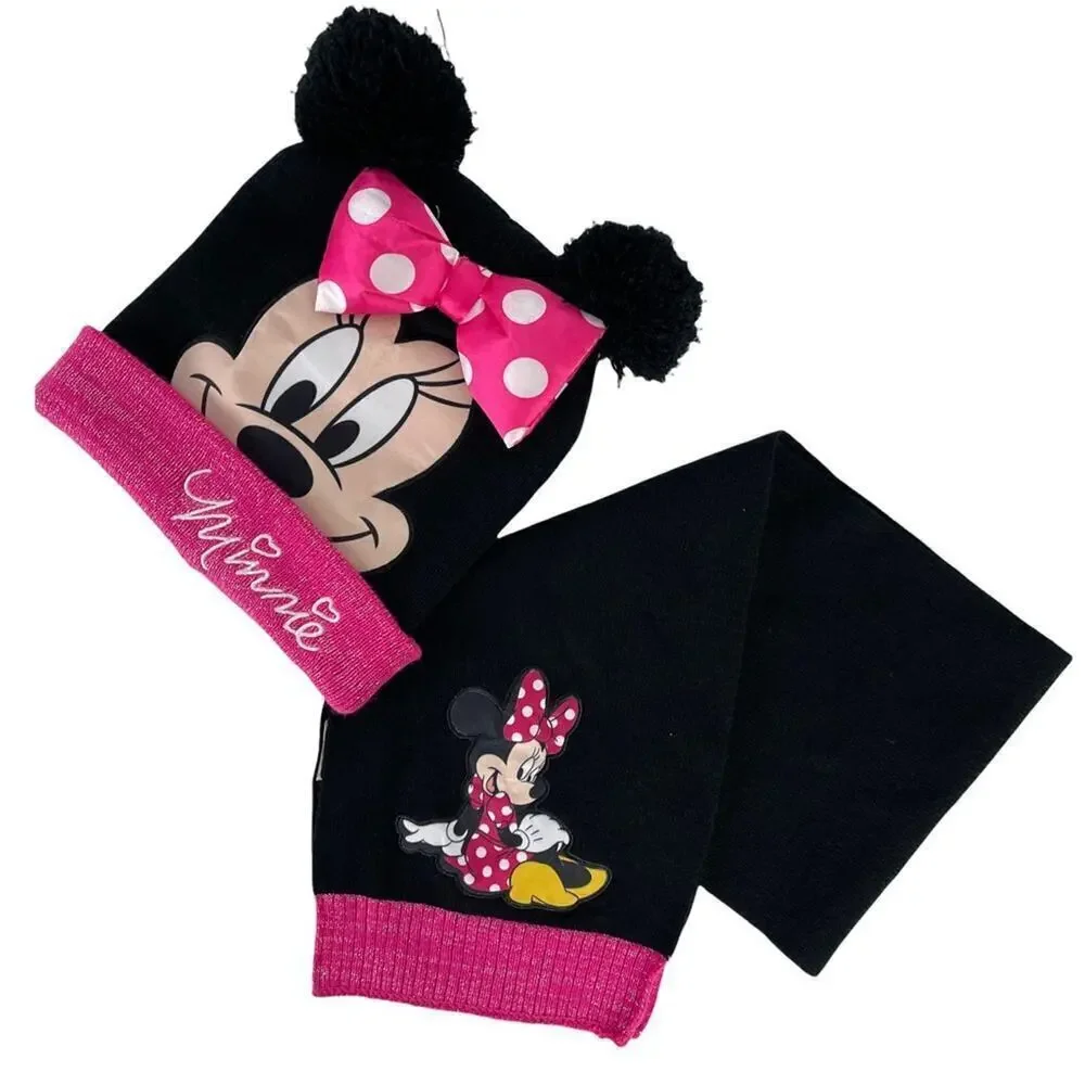 MINNIE MOUSE DISNEY Knit Winter Beanie Hat Scarf Set One Size